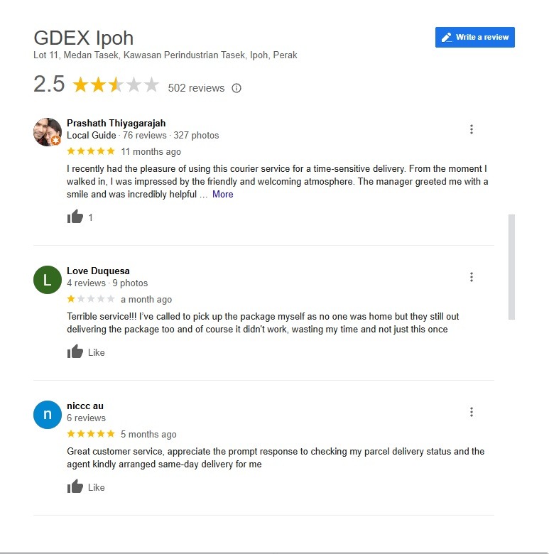 GDEX Ipoh Alamat, Waktu Operasi Dan No Telefon