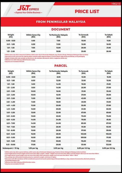 Harga Postage J&T