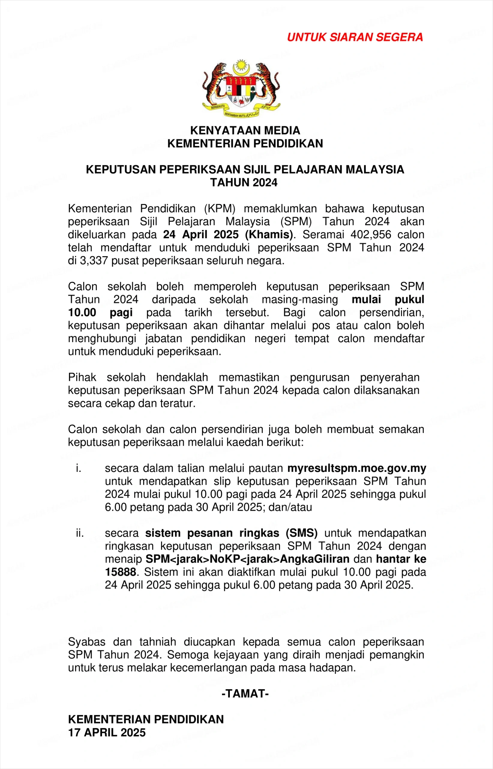 Kenyataan spm result